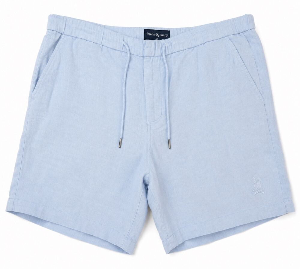 Psycho Bunny Men’s Linen Blend Drawstring Shorts Light Blue Size 38 Casual